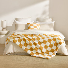 Checkered Plush Faux Fur Throw
